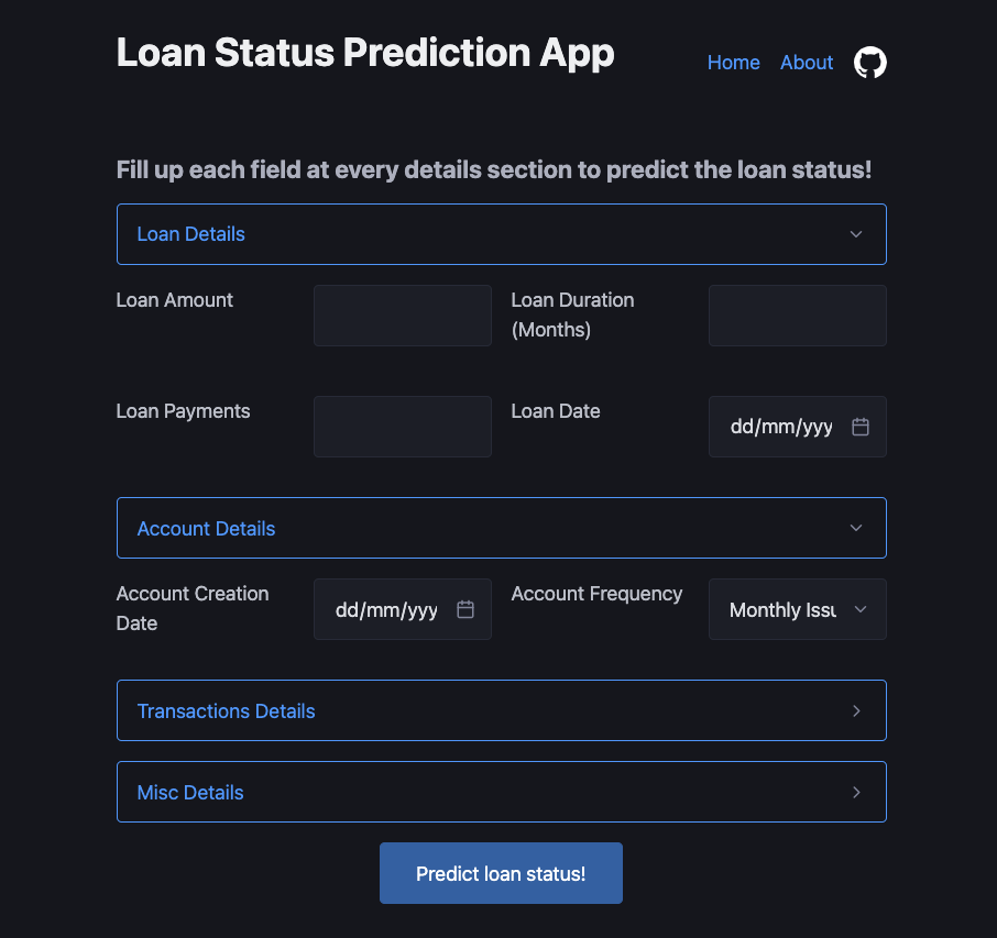 Application Screenshot with Expanded Sections