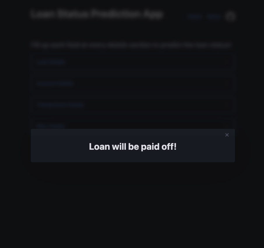 Application Screenshot with Loan Prediction