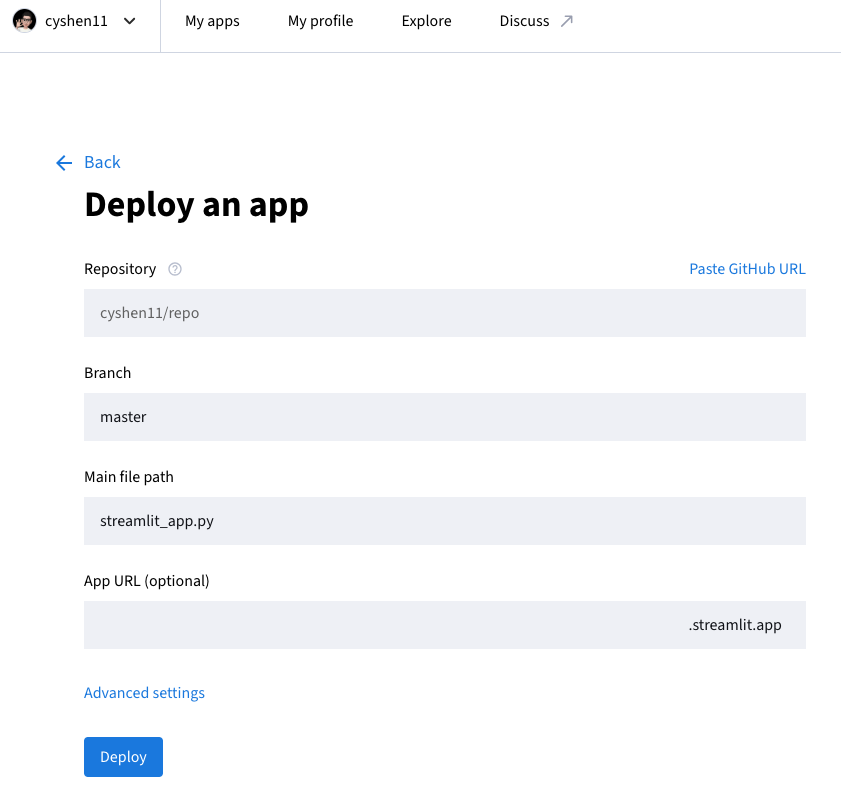 Deploy to Streamlit